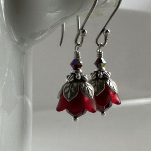 Tiny Garnet Flower Earrings, January Birthday, Swarovski Crystal, Winter Wedding, Bridesmaids Earrings, Valentines Day image 4