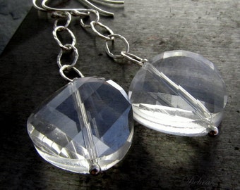 Crystal Disc Earrings, Sterling Silver, Modern, Simplistic