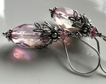 Pink Rosebud Earrings: Vintage Czech Glass, Sterling Silver