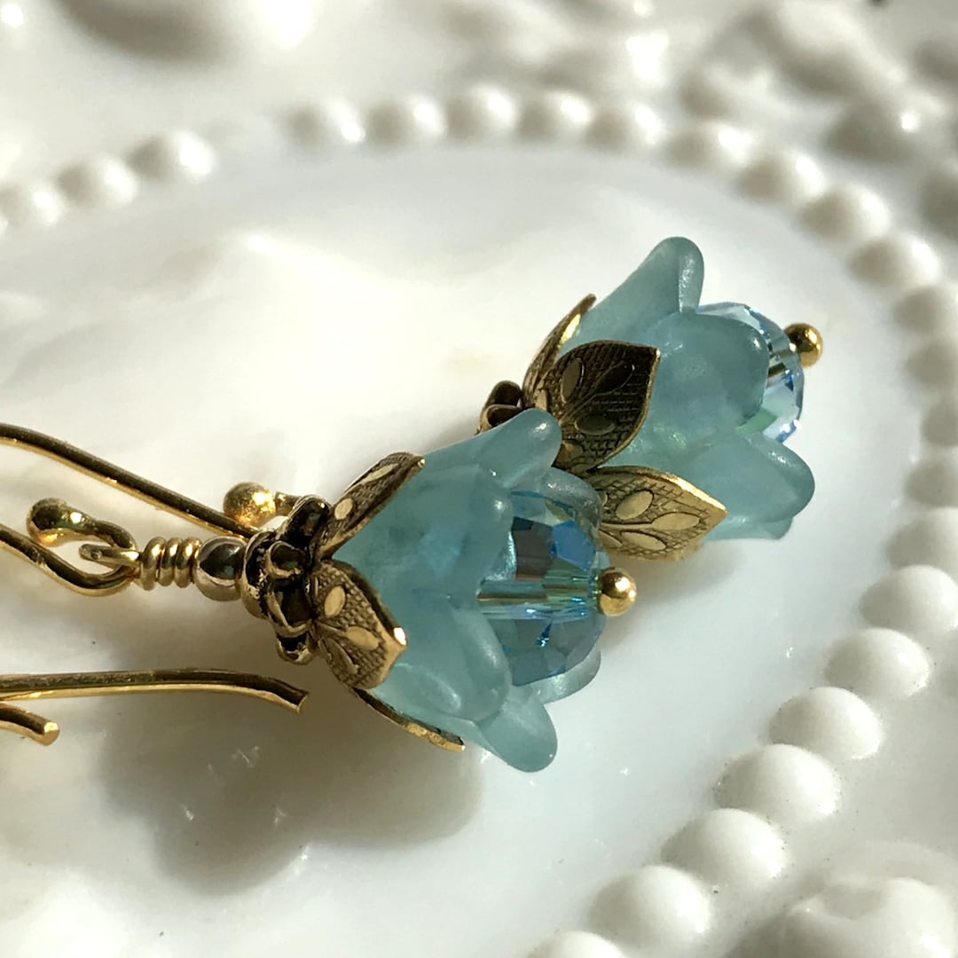 Aquamarine Earrings, Tiny Aquamarine Flower Earrings, March Birthday ...