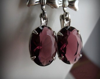 Garnet Leverback Earrings, Antique Silver Bow, Bridal Jewelry