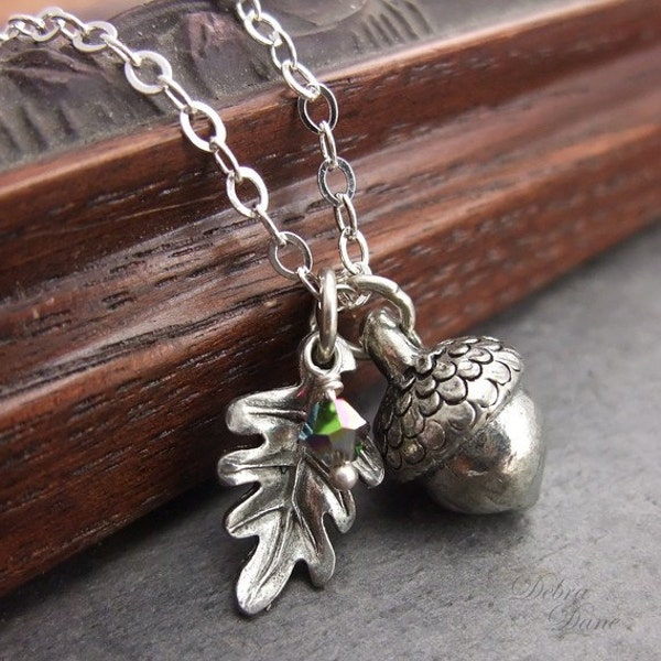 Silver Acorn Necklace,  Acorn Pendant, Acorn Jewelry, Birthstone Jewelry, Sterling silver chain