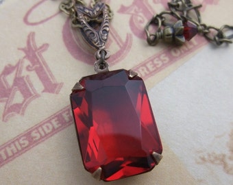 Red Estate Style Necklace, Hollywood Glam, Ruby Red, Bridal Jewelry, Bridesmaid, Valentine's Day
