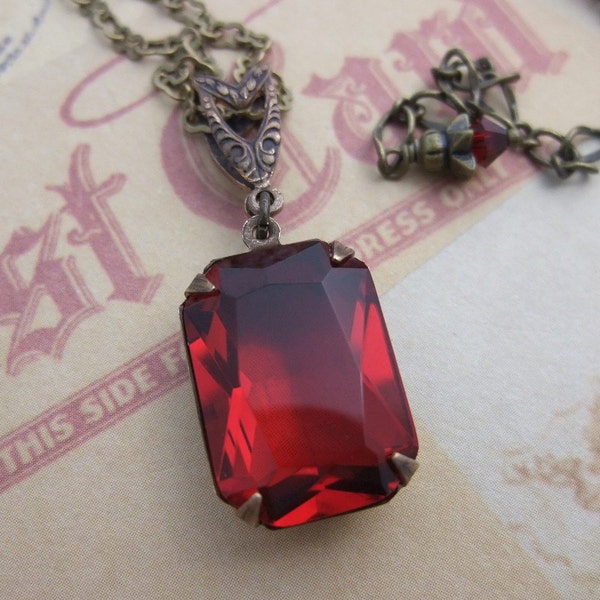 Red Estate Style Necklace, Hollywood Glam, Ruby Red, Bridal Jewelry, Bridesmaid, Valentine's Day