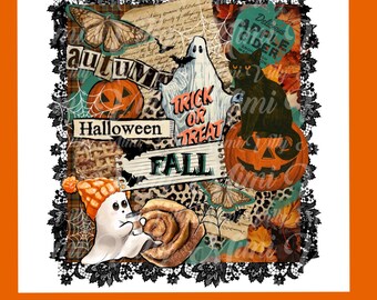 Fall Halloween Collage, Autumn PNG (Digital Download)