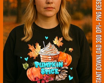 Pumpkin Spice PNG: Western Autumn Coffee Cups Shirt Design
