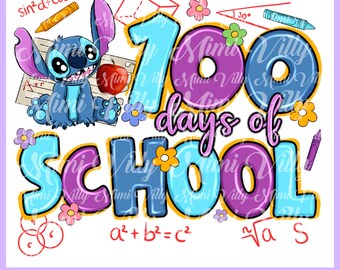 100 dagen school Stitch PNG: afdrukbaar ontwerp (digitale download)