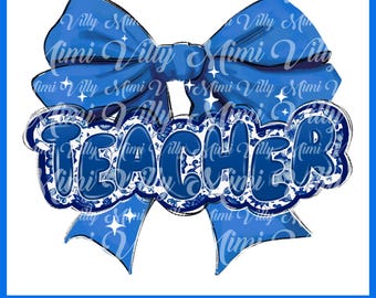 Teacher Chinoiserie Bow PNG: Coquette Sublimation Design