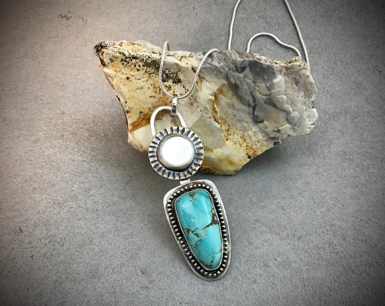 Turquoise and Mother of Pearl Sterling Silver Pendant