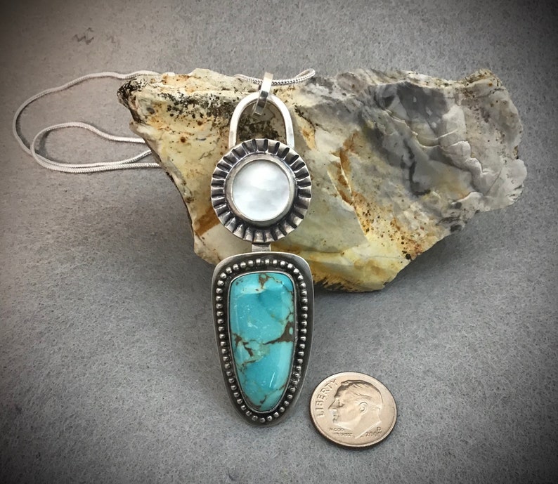 Turquoise and Mother of Pearl Sterling Silver Pendant