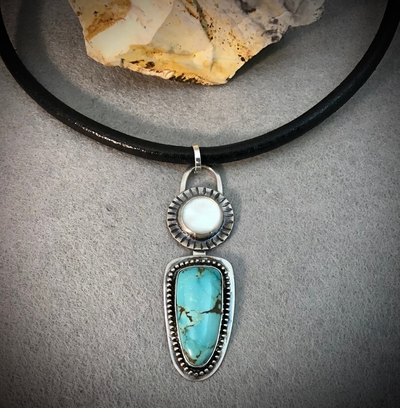 Turquoise and Mother of Pearl Sterling Silver Pendant