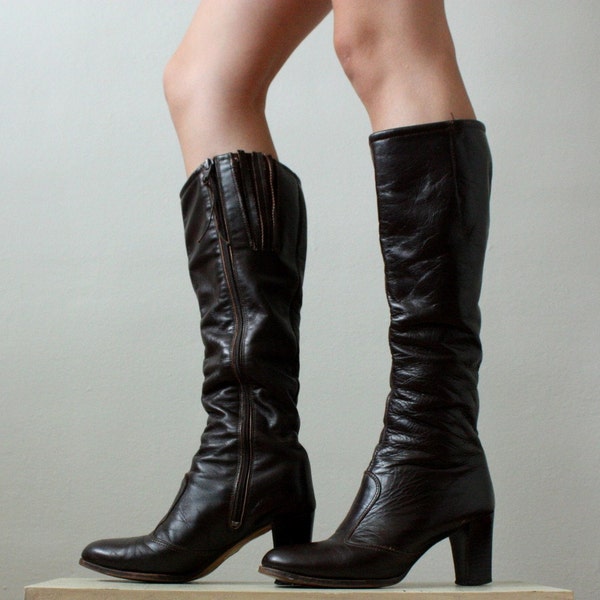 vintage 1970's brandy knee high boots size 6 1/2