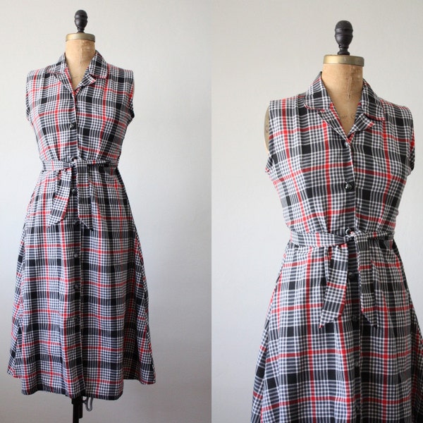 1960's nautical plaid day dress