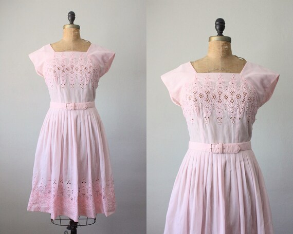 Items similar to 1950's pink garden party dress on Etsy