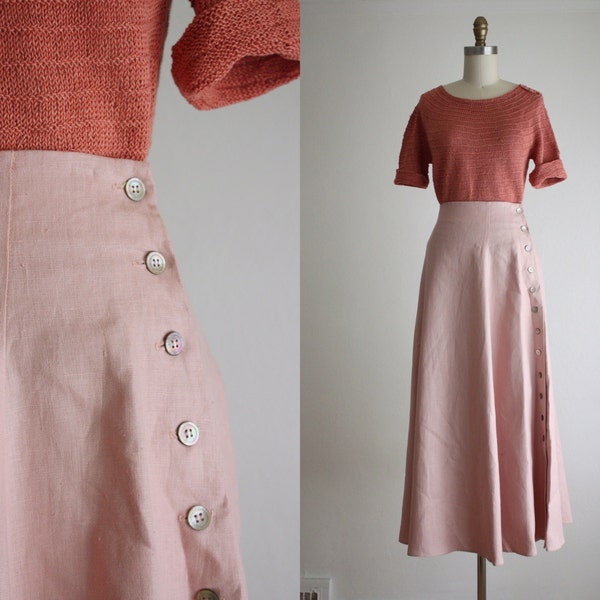 ballet pink linen maxi skirt