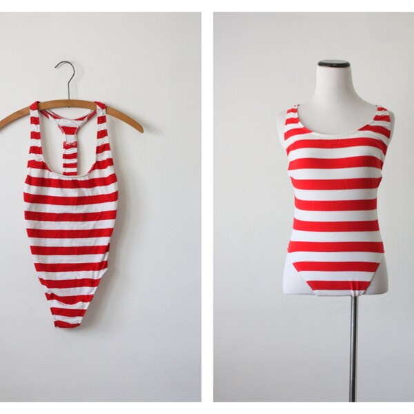 vintage red stripe swimsuit