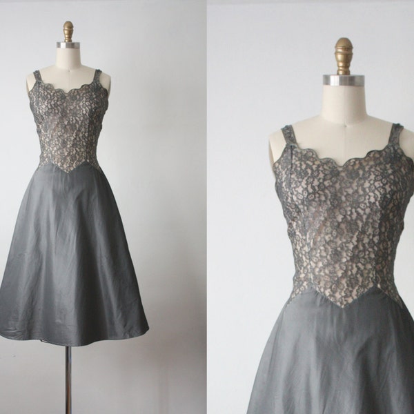 silver frost dress / 1950s lace slip dress