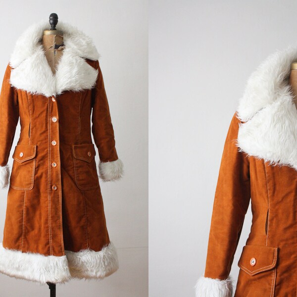 1960s coat - vintage shearling pumpkin winter jacket