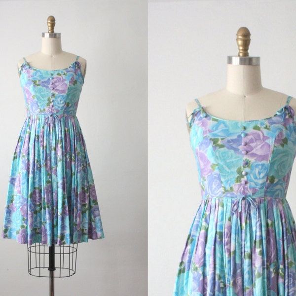 50s dress / blue roses dress / 1950s dress