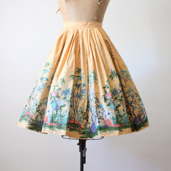50s novelty print skirt - 1950s skirt - 1950's landscape print circle skirt