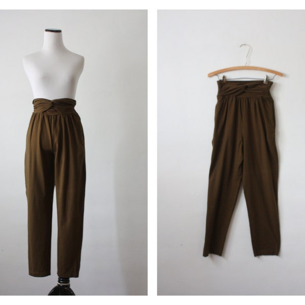 high waisted slouch leggings / olive green vintage pants