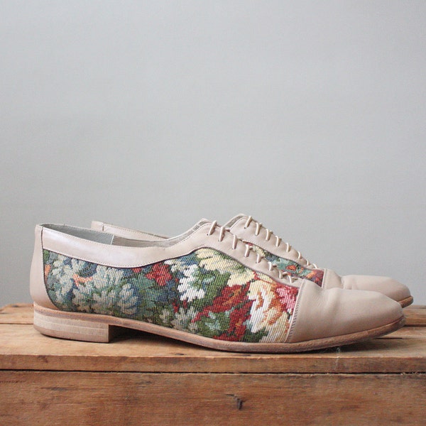 floral tapestry oxfords - floral shoes - size 10 1/2