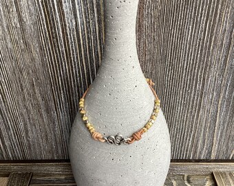Rattlesnake Czech Picasso Beaded Leather Adjustable Bracelet