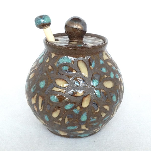 Sand and Turquoise Floral Honey pot