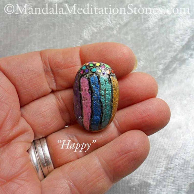 Happy: Hand-Painted Mindfulness Stone image 1