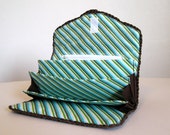Clearance, Brown teal and white striped coupon organizer wallet