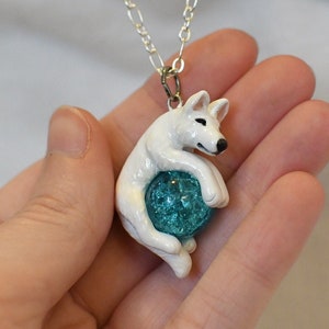 White German Shepherd Necklace Custom Color Stone Gem