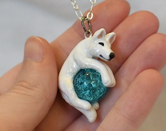 White German Shepherd Necklace Custom Color Stone Gem