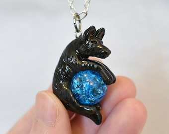 Black German Shepherd Necklace Custom Color Stone Gem