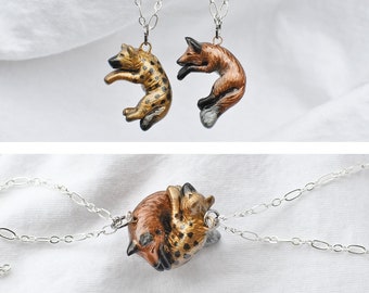 Interlocking Hyena and Fox Love Necklaces His and Hers Cuddle Couple