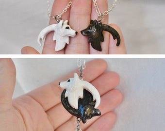 Wolf Yin Yang Necklace His and Hers Interlocking Couple