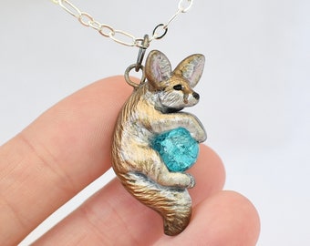 Fennec Fox Necklace with Custom Color Gem