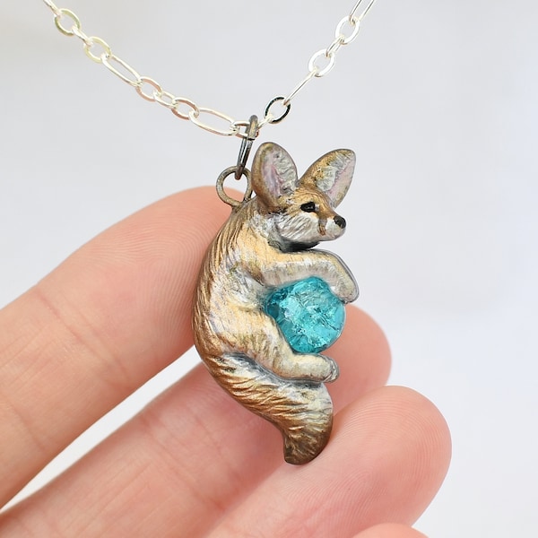 Fennec Fox Necklace with Custom Color Gem