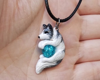 Realistic Marble Fox Necklace Pendant Charm