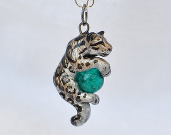 Clouded Leopard Necklace with Custom Color Gem