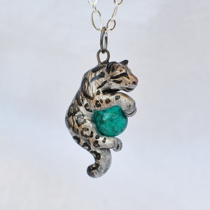 Clouded Leopard Necklace with Custom Color Gem