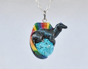 Pride Spinosaurus Rainbow Necklace with Custom Color Gem