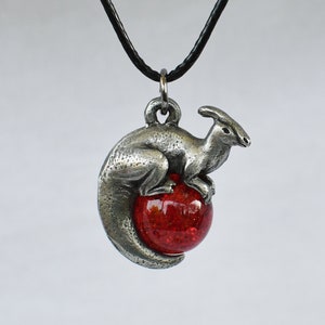 Pewter Parasaurolophus Necklace with Custom Color Gem