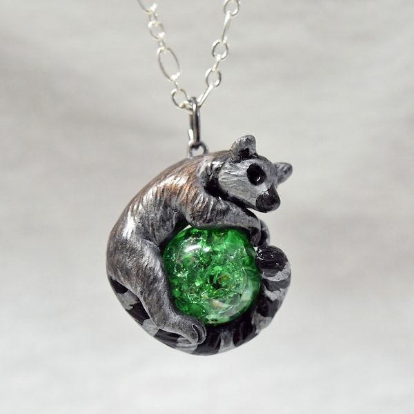 Ring Tailed Lemur Necklace Custom Color Gem Pendant