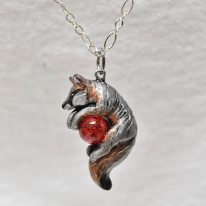 Grey Fox Necklace with Custom Color Gem Pendant Charm