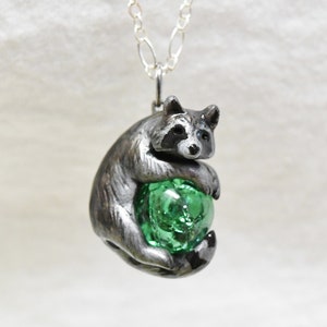 Raccoon Necklace Pendant With Custom Color Gem