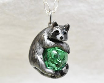 Raccoon Necklace Pendant With Custom Color Gem