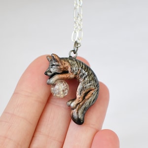 Pouncing Grey Fox Necklace With Custom Color Gem