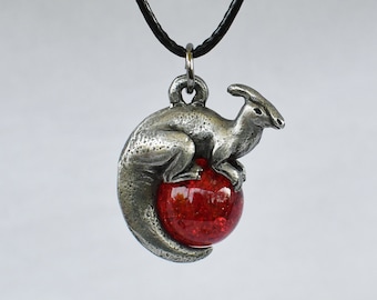 Pewter Parasaurolophus Necklace with Custom Color Gem