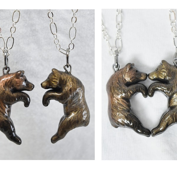 Bear Love Necklaces BFF His and Hers Set Friendship Grizzly Couple