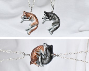 Cuddling Husky Couples Necklaces Interlocking Love His and Hers